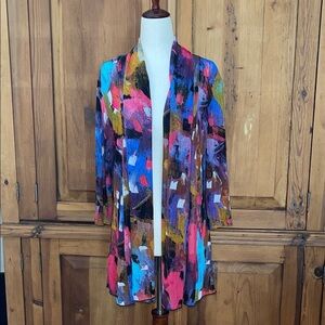 NEW CREATION MULTI COLORED LIQUID KNIT CARDIGAN L,